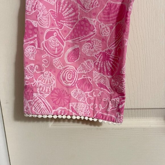 Lilly Pulitzer Womens Pink Seashell Crochet Trim Cropped Straight Leg Pants Sz 6 - Picture 5 of 9
